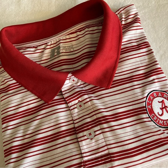 Men’s Russell Alabama Crimson Tide S/S Polo Shirt Size 2X (50-52) Red/White Logo - Picture 4 of 8